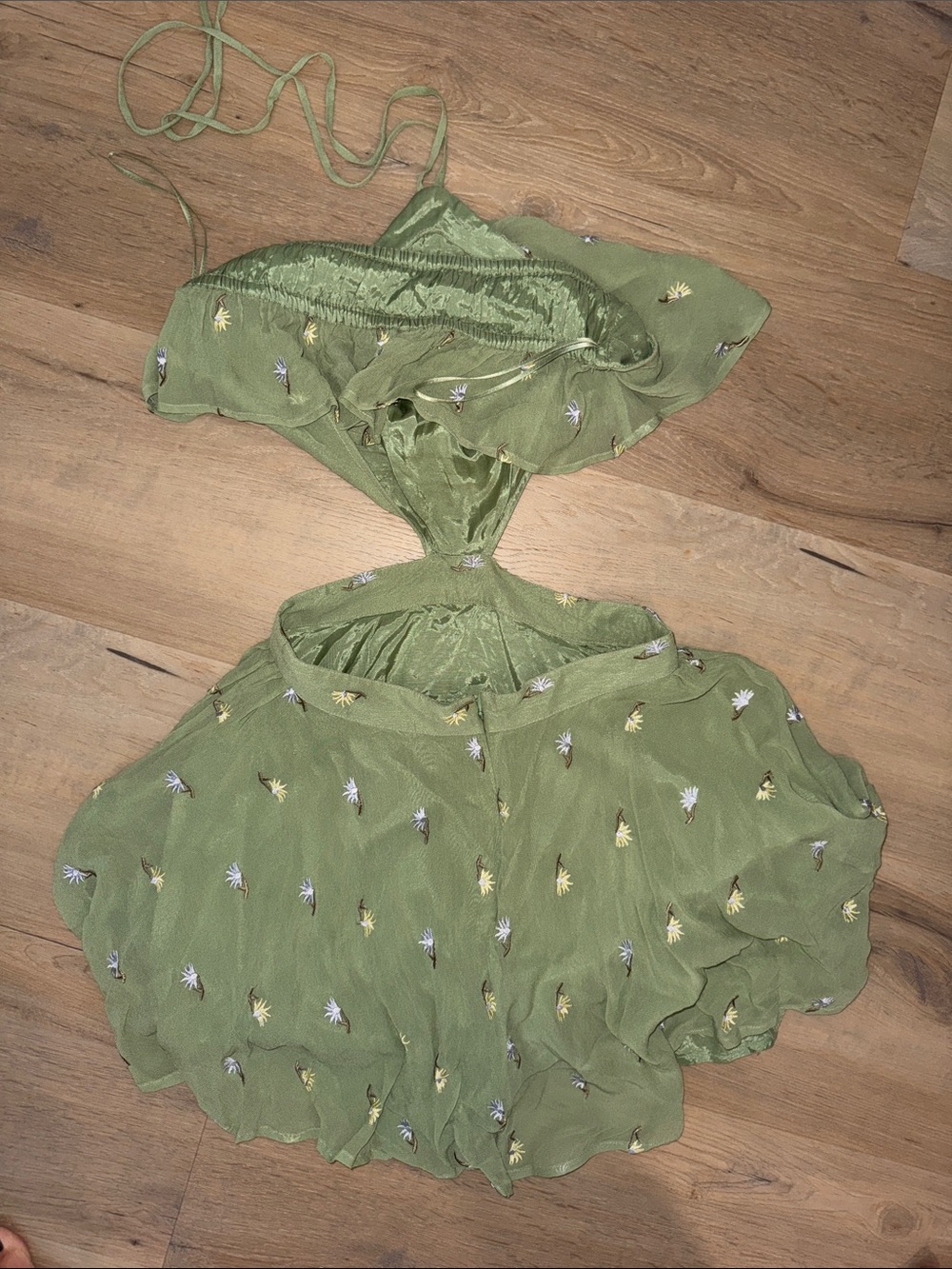 MAJORELLE Olive Green Embroidered Two-Piece Halter Dress - Picture 4 of 4